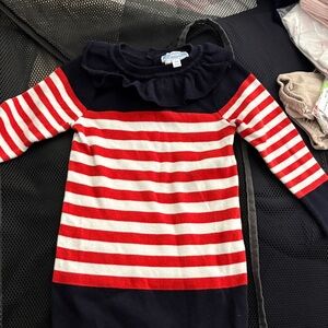 Striped Red, White & Navy Ruffle Collar Sweater Dress jacadi